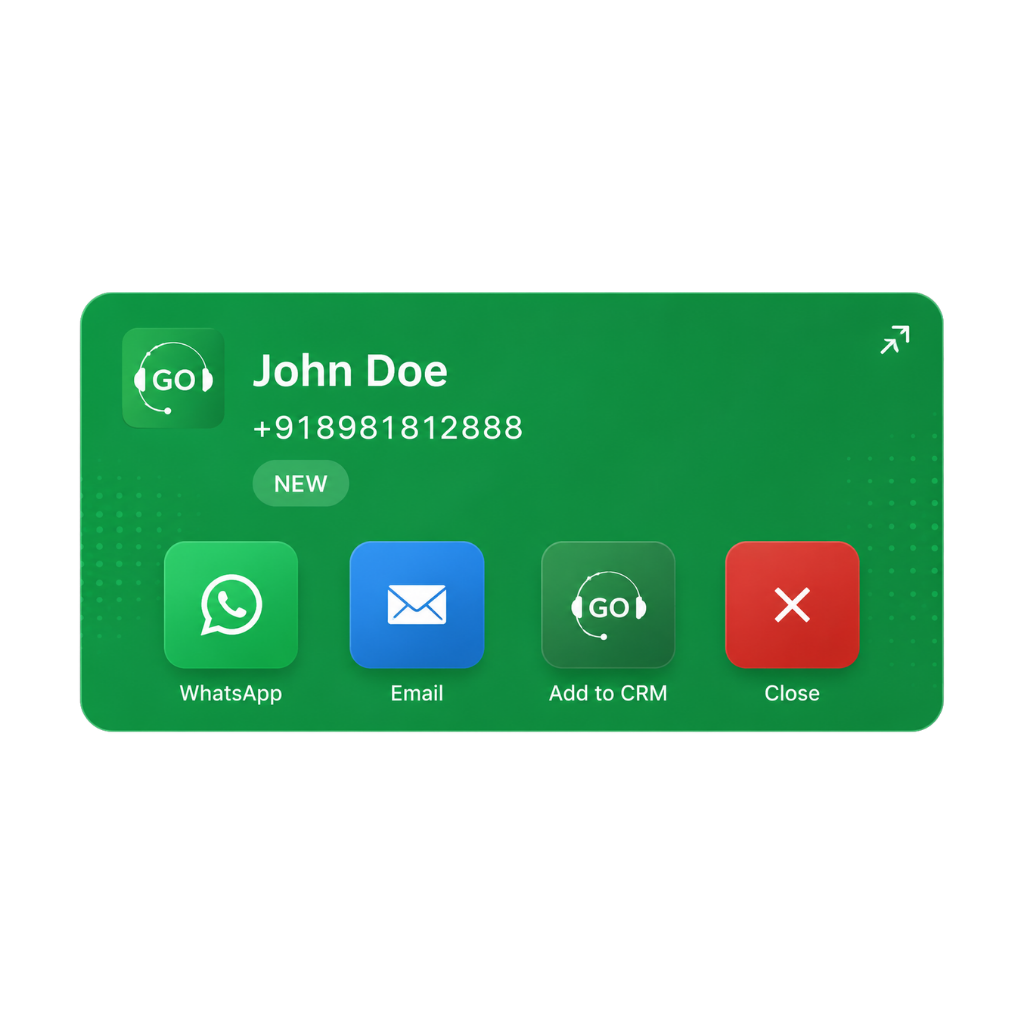 GoDial incoming lead bottom left