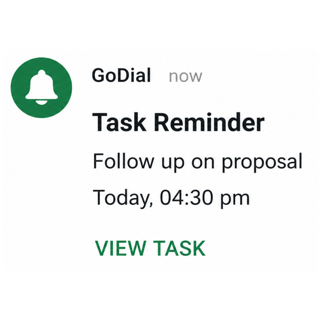 GoDial tasks top left